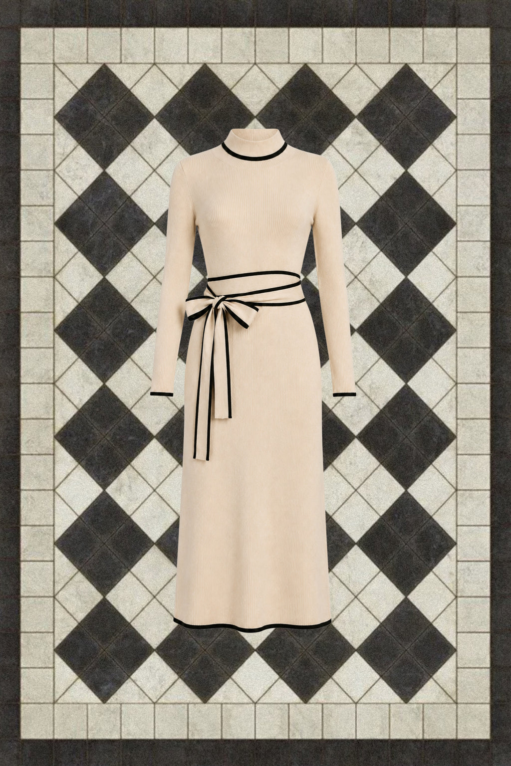 OATMEAL RIBBED KNIT MIDI DRESS