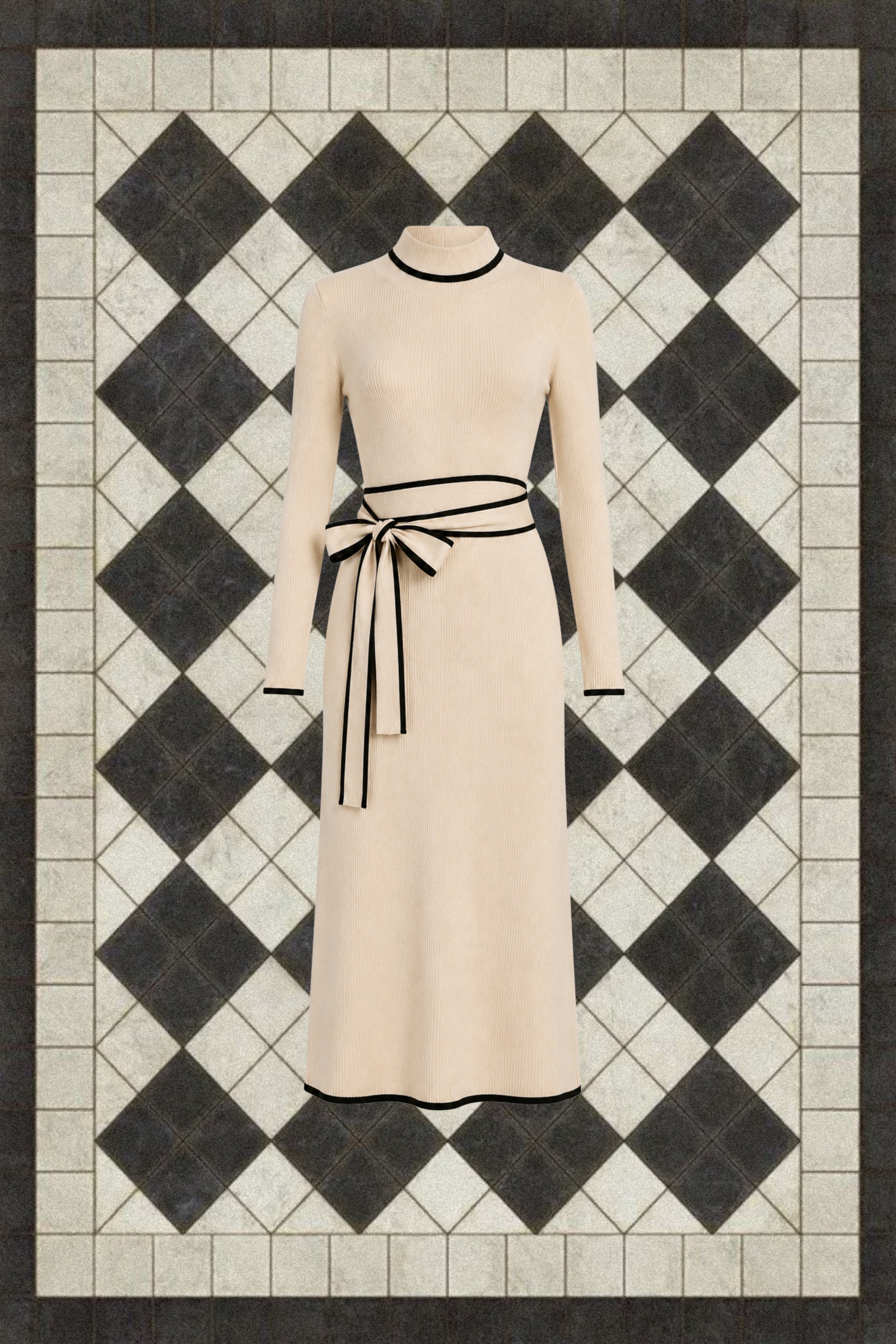 OATMEAL RIBBED KNIT MIDI DRESS
