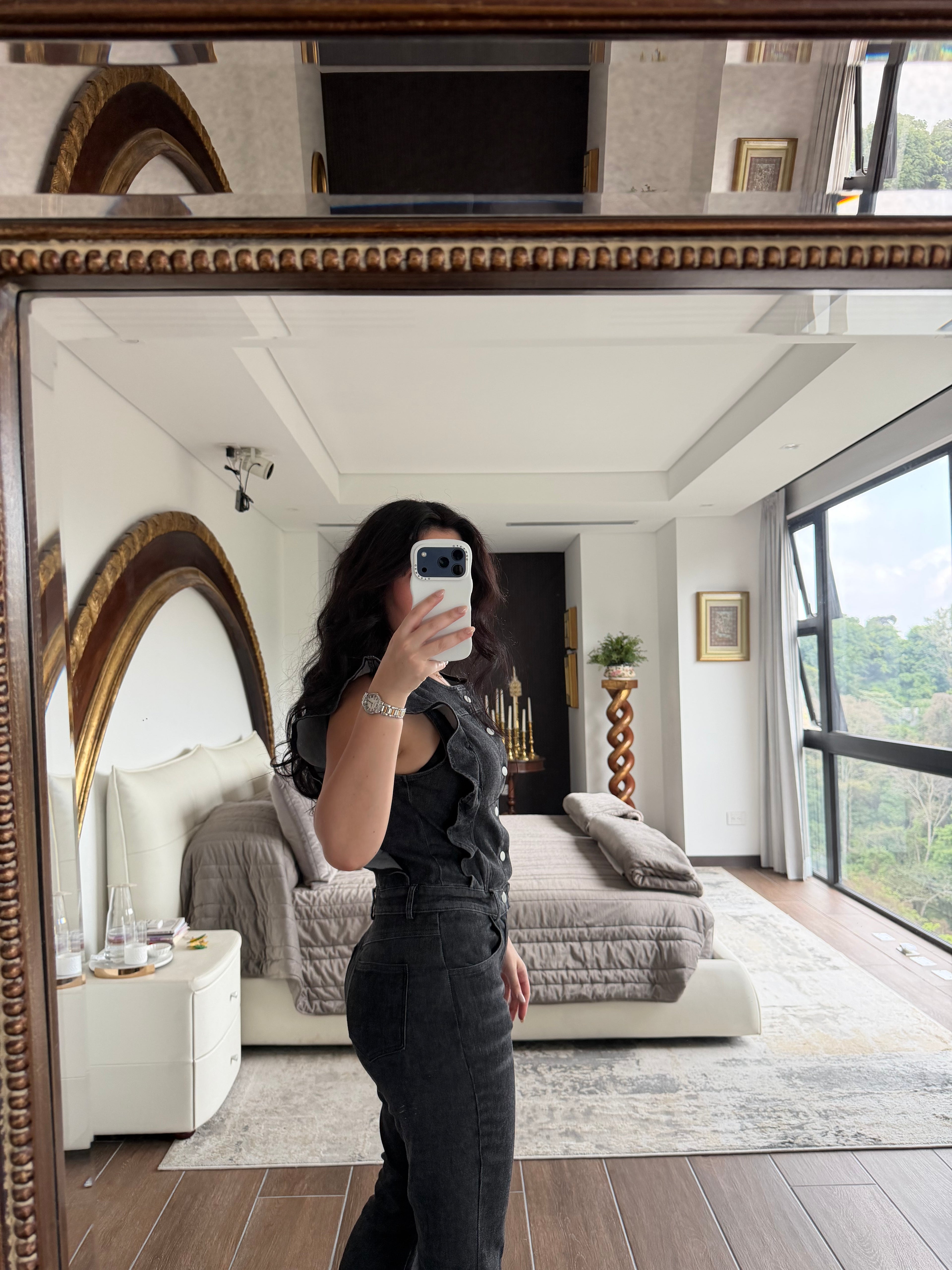 BLACK DENIM FLARE JUMPSUIT