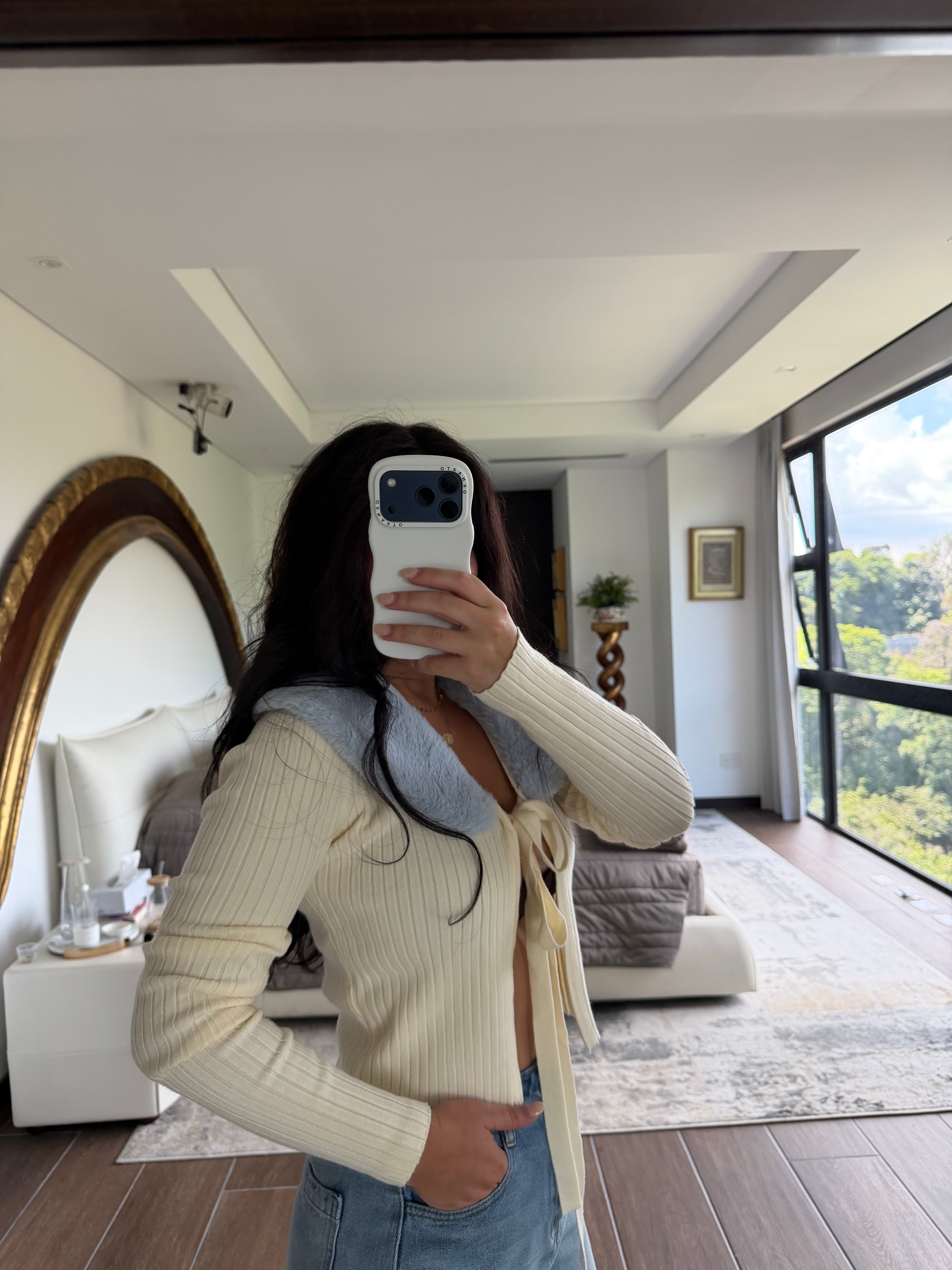 FAUX FUR COLLAR TOP