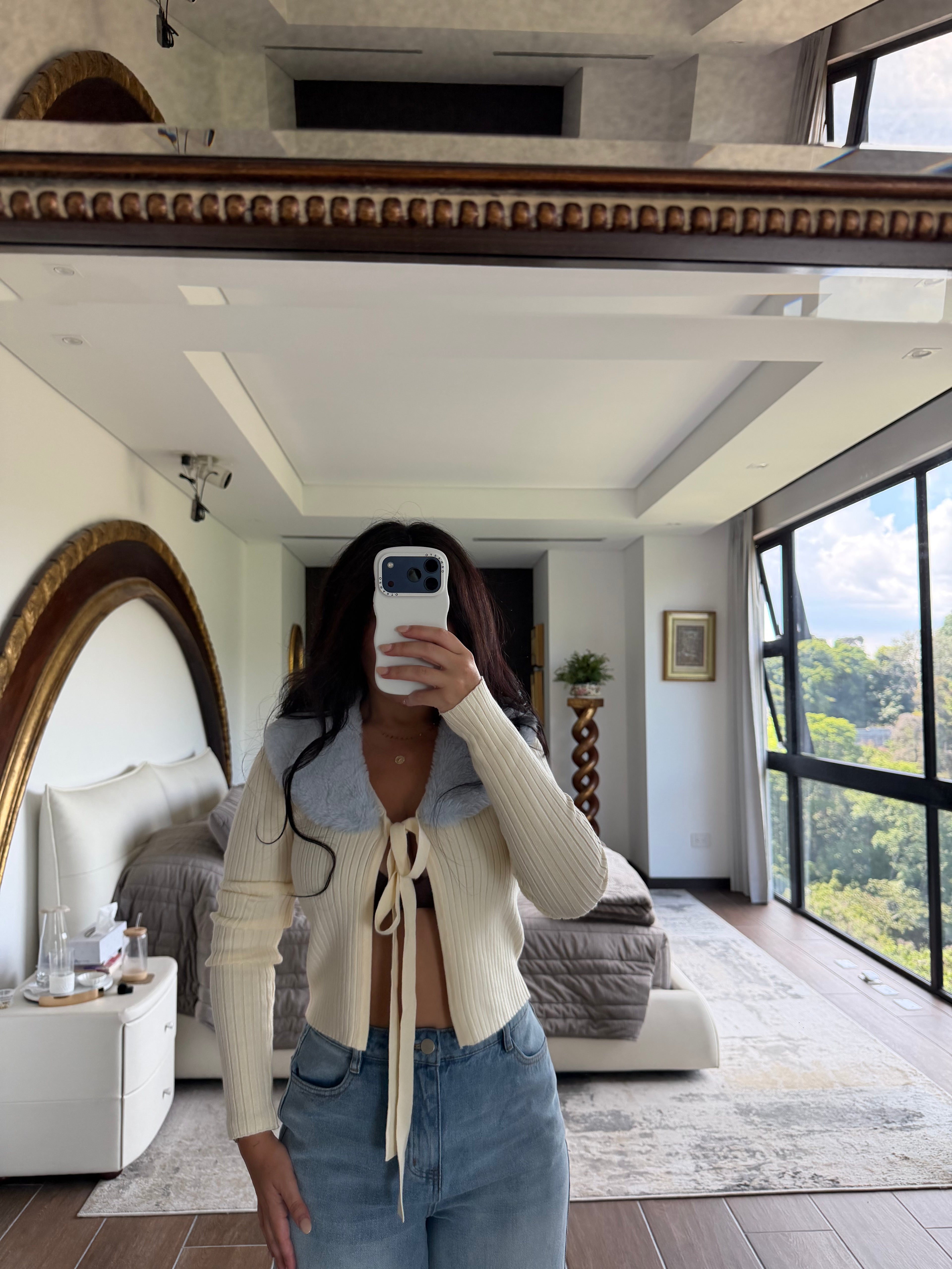 FAUX FUR COLLAR TOP
