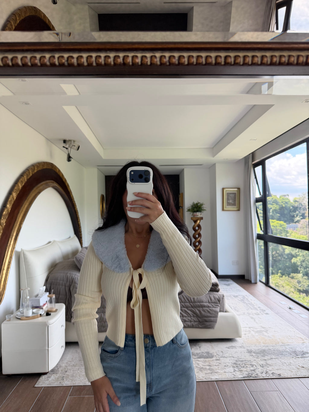 FAUX FUR COLLAR TOP