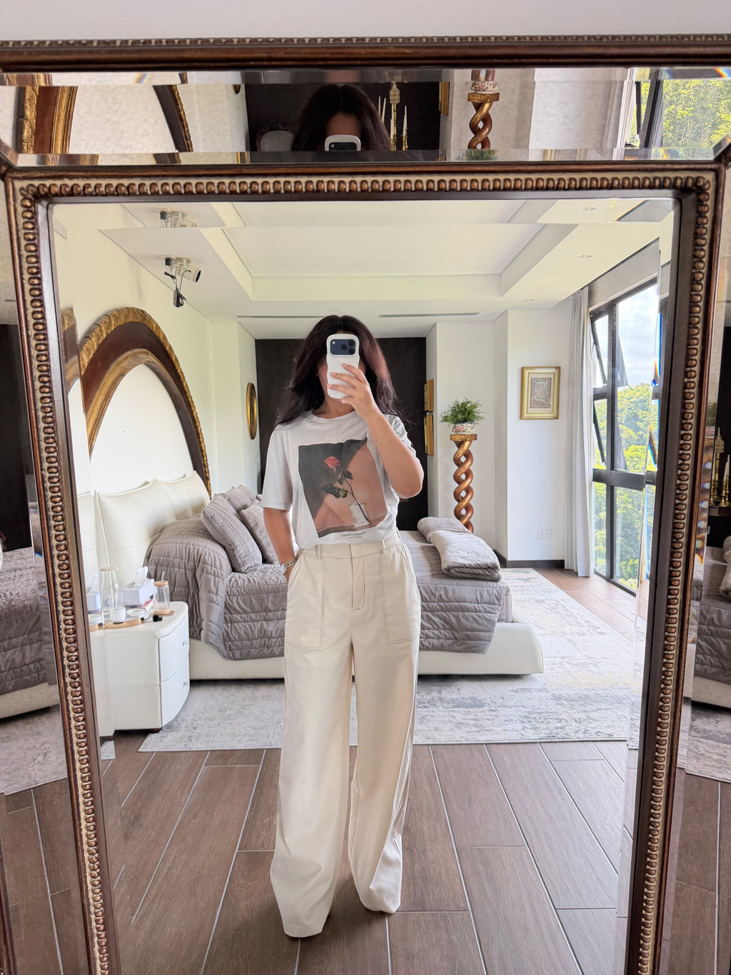 HIGH WAISTED LINEN BLEND TROUSERS