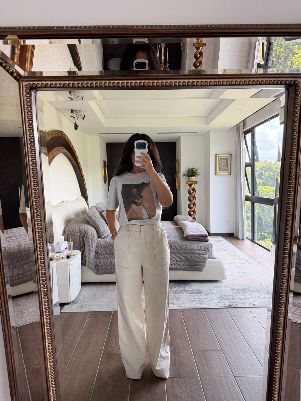 HIGH WAISTED LINEN BLEND TROUSERS