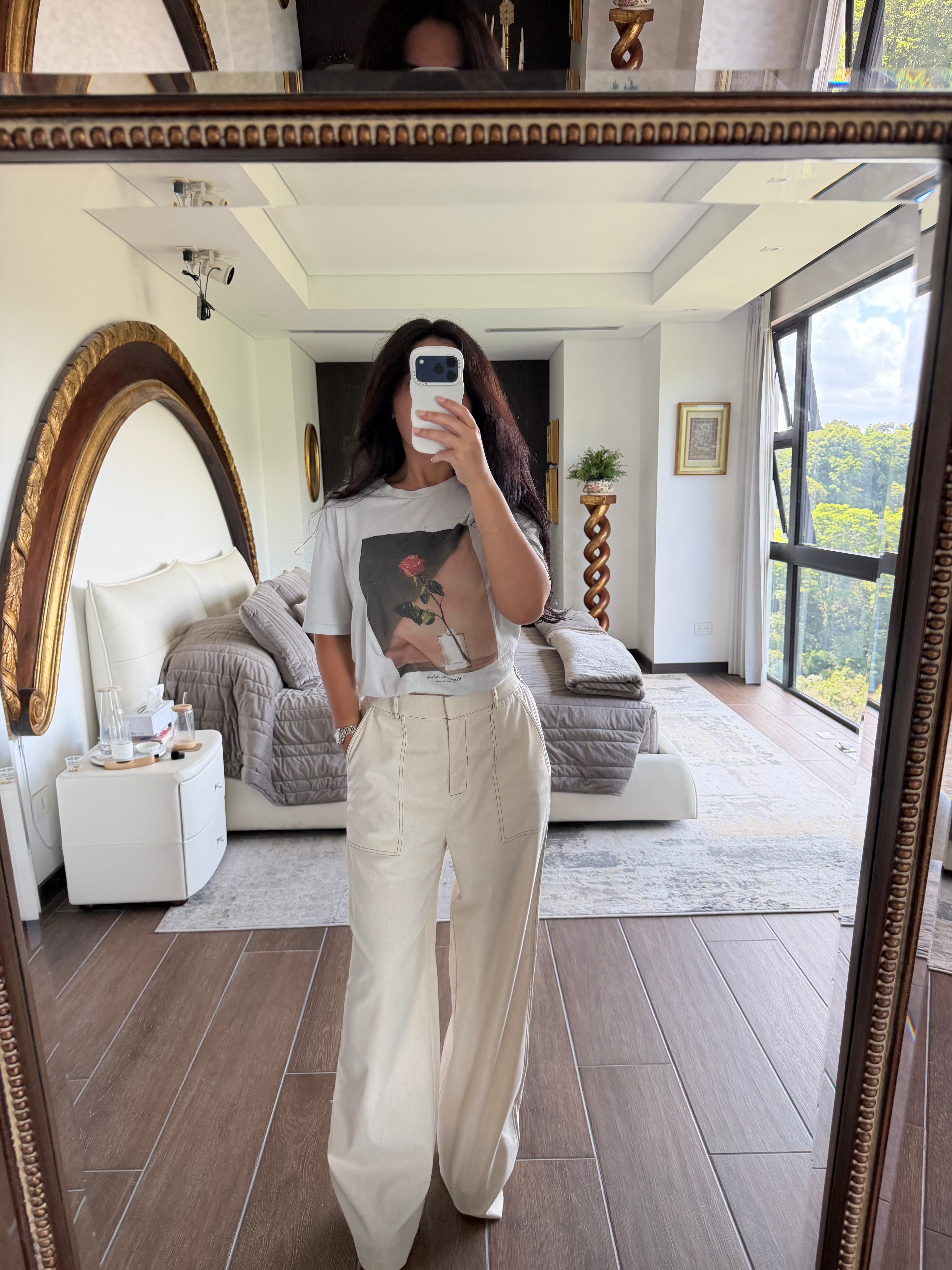 HIGH WAISTED LINEN BLEND TROUSERS