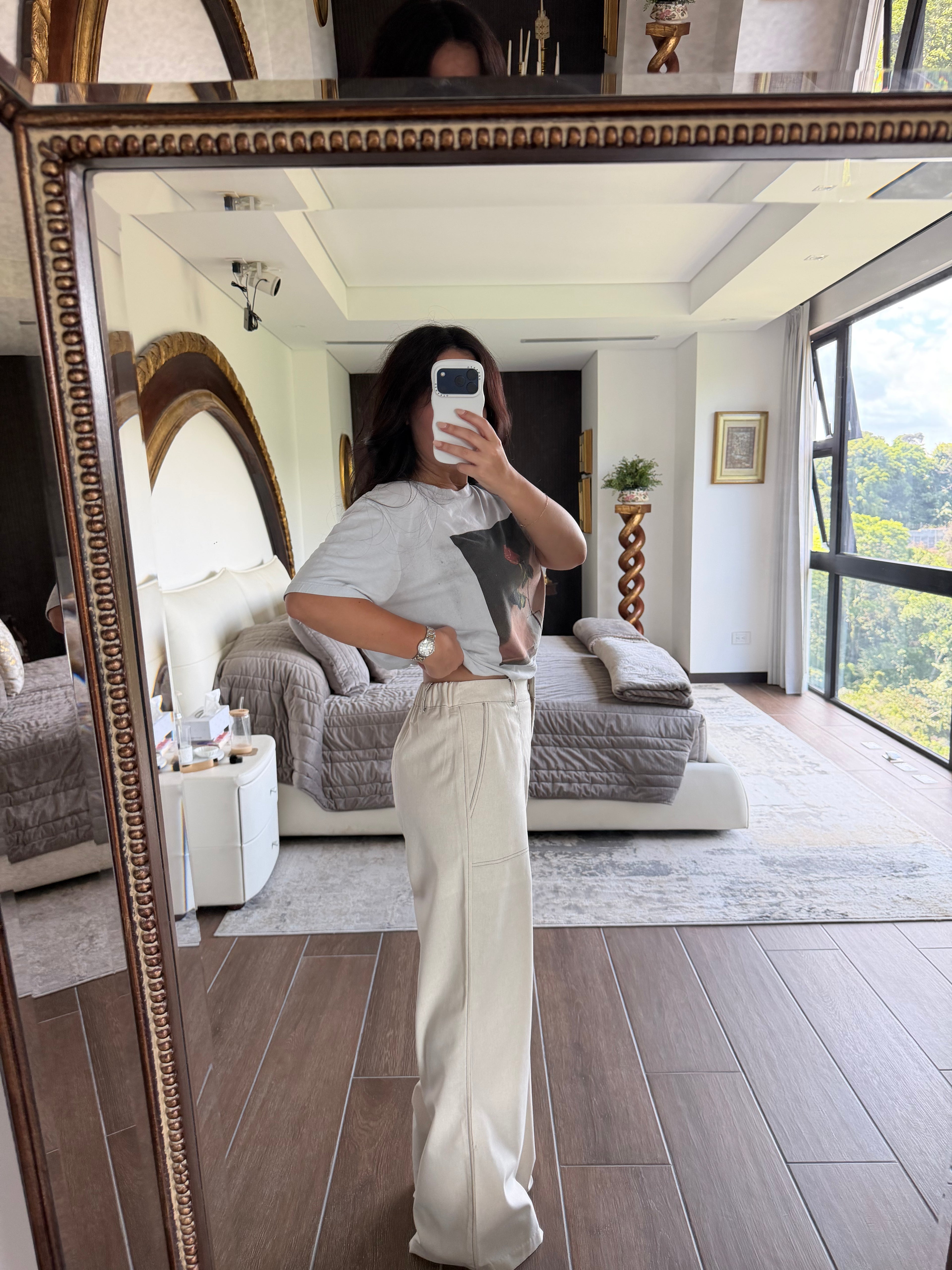 HIGH WAISTED LINEN BLEND TROUSERS