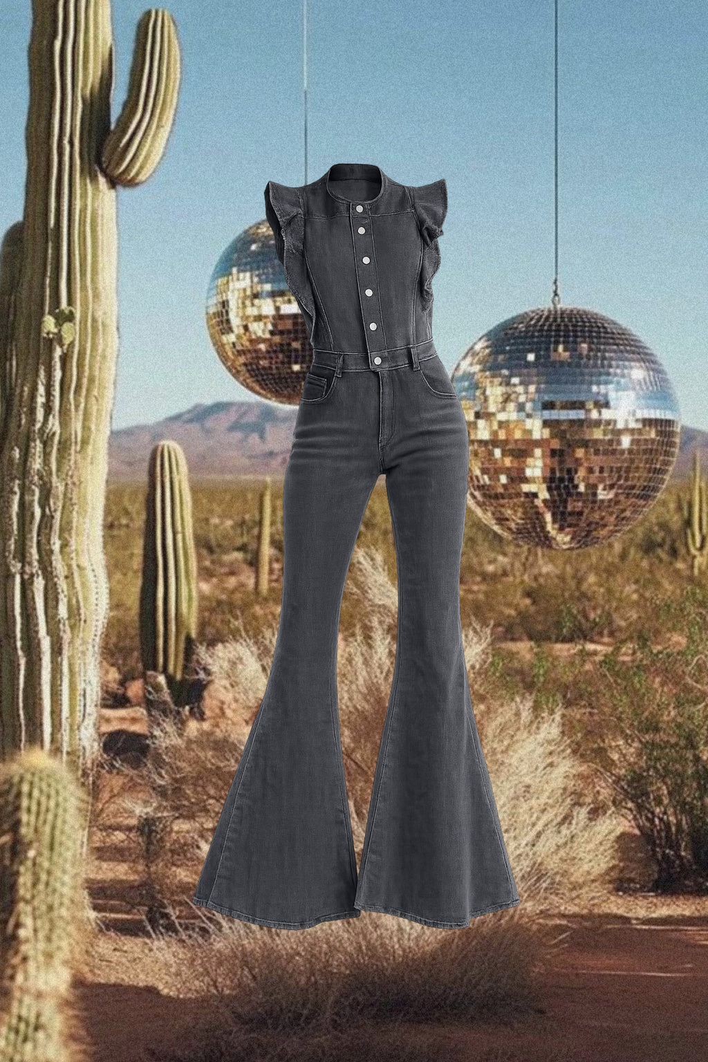 BLACK DENIM FLARE JUMPSUIT